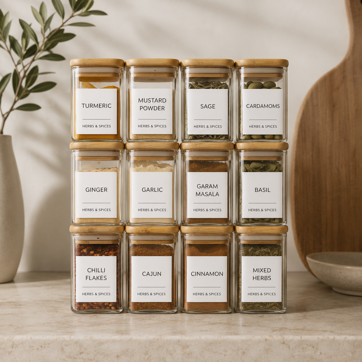 Mori Glass Storage Jar Set — 48 Jars & 96 Labels