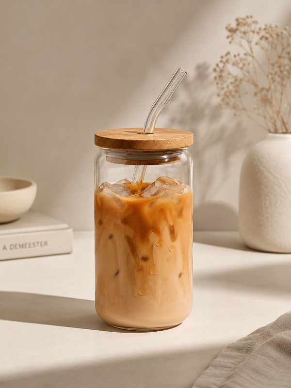 Borosilicate Glass Tumbler with Bamboo Lid & Straw