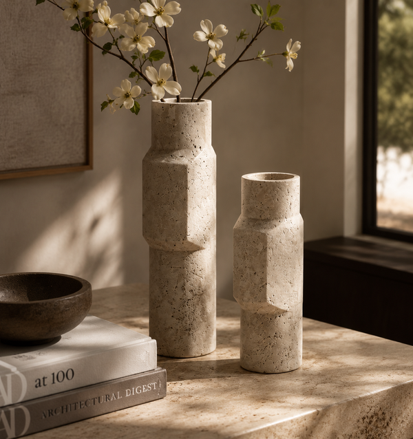 Nera Natural Marble Vase Set