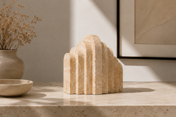 Lyra Marble Bookend pair — angular geometric form in yellow marble | Studio Vela