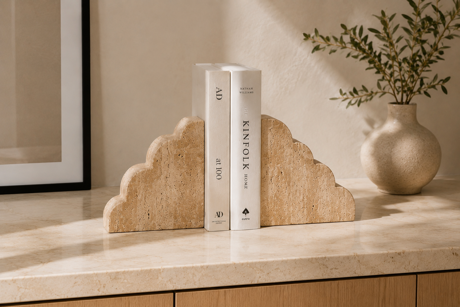 Reva Cave Stone Bookend — natural cave stone pair in warm amber tone | Studio Vela