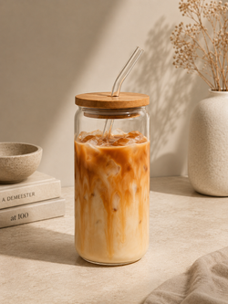 Borosilicate Glass Tumbler with Bamboo Lid & Straw