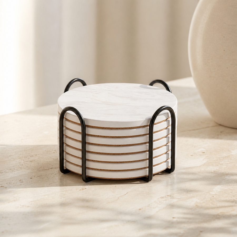 Pietra Marble Coaster Set — natural marble stone coasters for the home by Studio Vela